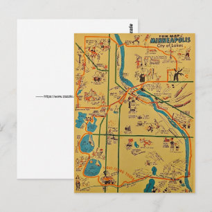 Cartão Postal Mapa Divertido de Minneapolis em Postal