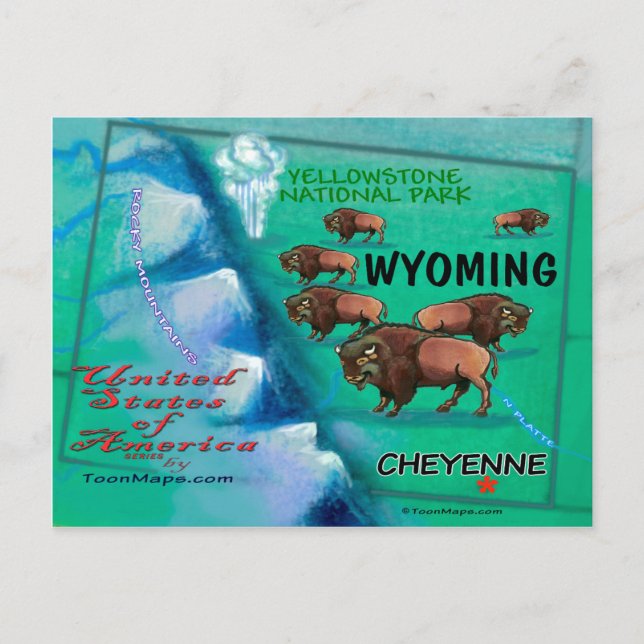 Cartão Postal Mapa Divertido de Wyoming EUA (Frente)