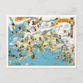 Cartão Postal Mapa do Alaska Funny Vintage