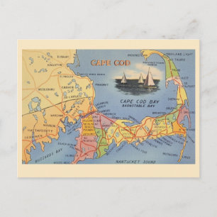 Cartão Postal Mapa do Antigo Cabo Cod Massachusetts