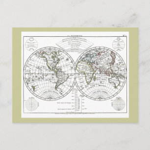 Cartão Postal Mapa do Atlas 1806: La Mappemonde por Eustache Hé