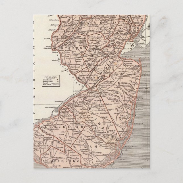 Cartão Postal Mapa do Atlas de Nova Jersey (Frente)