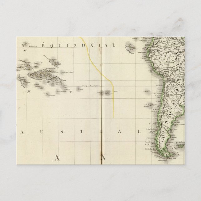 Cartão Postal Mapa do Atlas do Oceano Pacífico (Frente)
