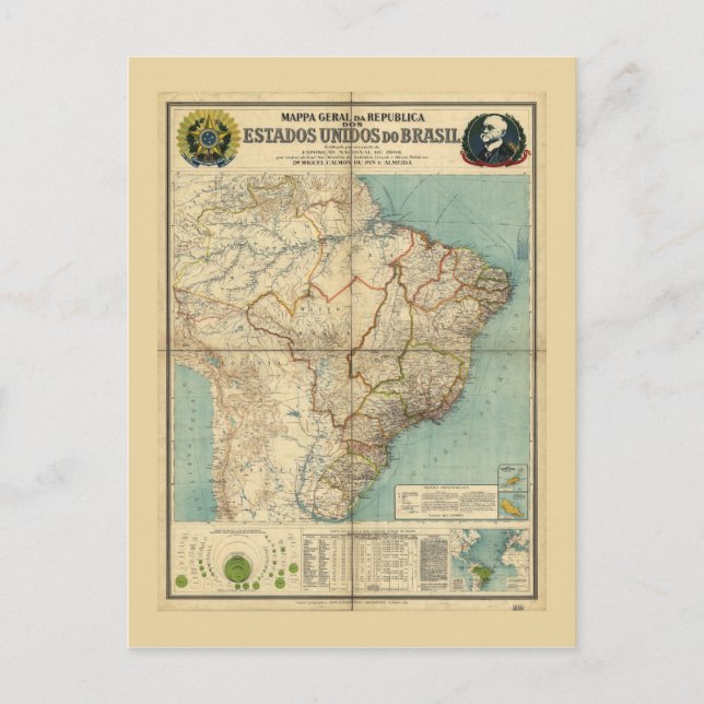 Cartão Postal Mapa do Brasil (1908) (Frente)