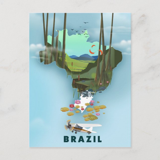 Cartão Postal Mapa do Brasil - poster de viagens Ilustrado (Frente)
