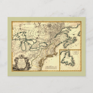 Cartão Postal Mapa do Canadá e dos Estados Unidos em 1778
