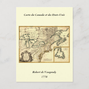 Cartão Postal Mapa do Canadá e dos Estados Unidos em 1778