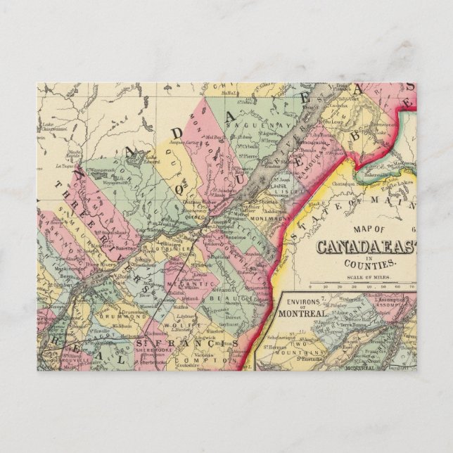 Cartão Postal Mapa Do Canadá Para Leste Em Condados (Frente)