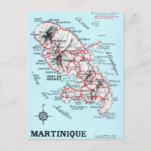 Cartão Postal Mapa do Cartão-postal Vintage Martinique