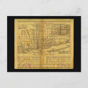 Cartão Postal Mapa do Cartaz-Vintage Maps-Chicago L