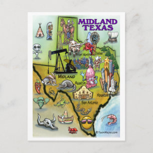 Cartão Postal Mapa do Cartoon do Texas Midland