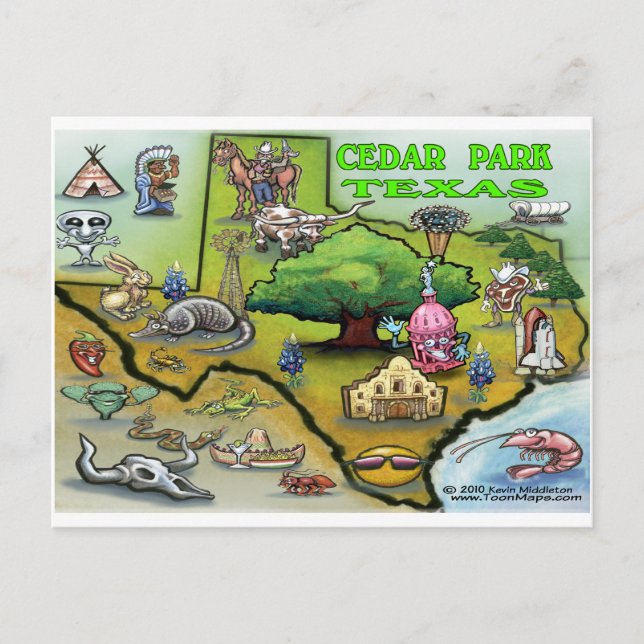 Cartão Postal Mapa do Cedar Park TEXAS (Frente)