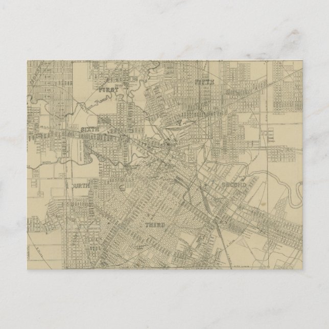 Cartão Postal Mapa do Centro Houston (1913) (Frente)
