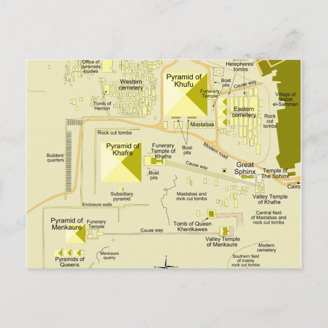 Cartão Postal Mapa do complexo pirâmide de Giza Diagrama (Frente)