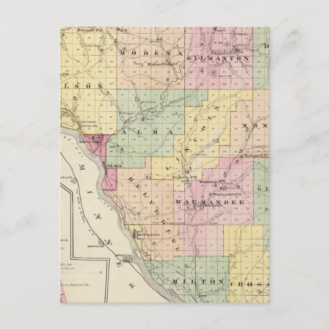 Cartão Postal Mapa do Condado de Buffalo e da Aldeia (Frente)