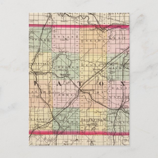 Cartão Postal Mapa do Condado de Eaton, Michigan (Frente)