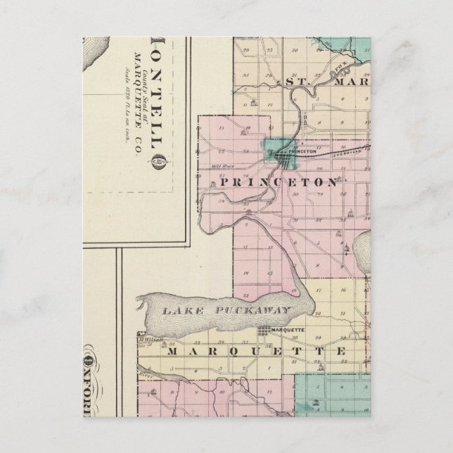 Cartão Postal Mapa do Condado de Green Lake, estado de Wisconsin (Frente)