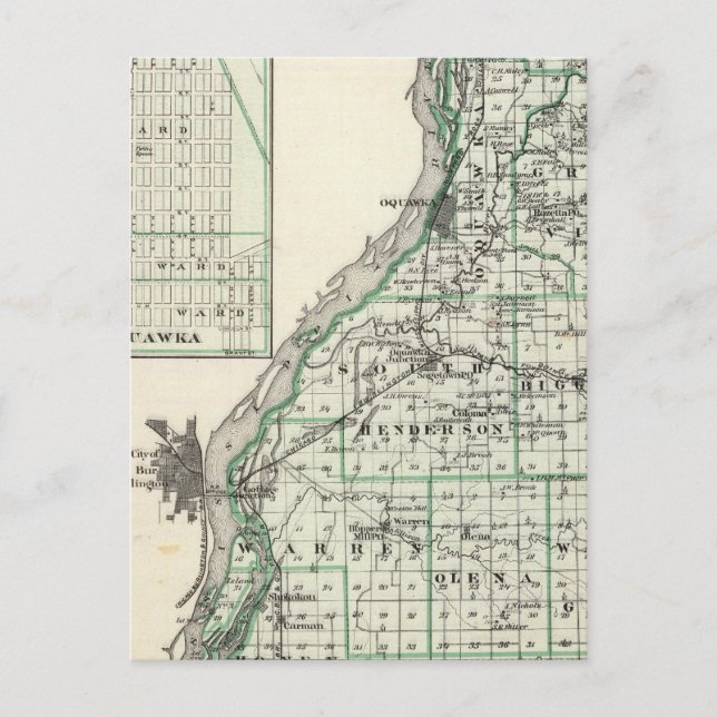 Cartão Postal Mapa do condado de Henderson e Oquawka (Frente)
