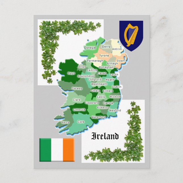 Cartão Postal Mapa do condado de Ireland (Frente)