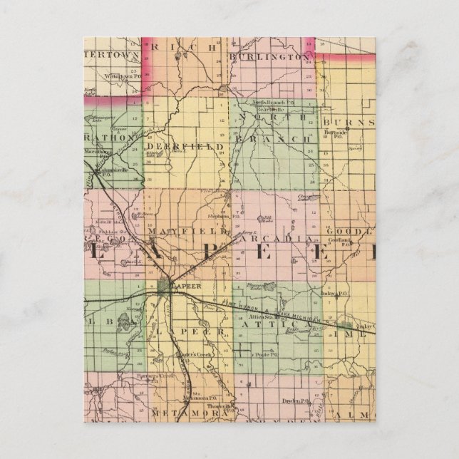 Cartão Postal Mapa do Condado de Lapeer, Michigan (Frente)