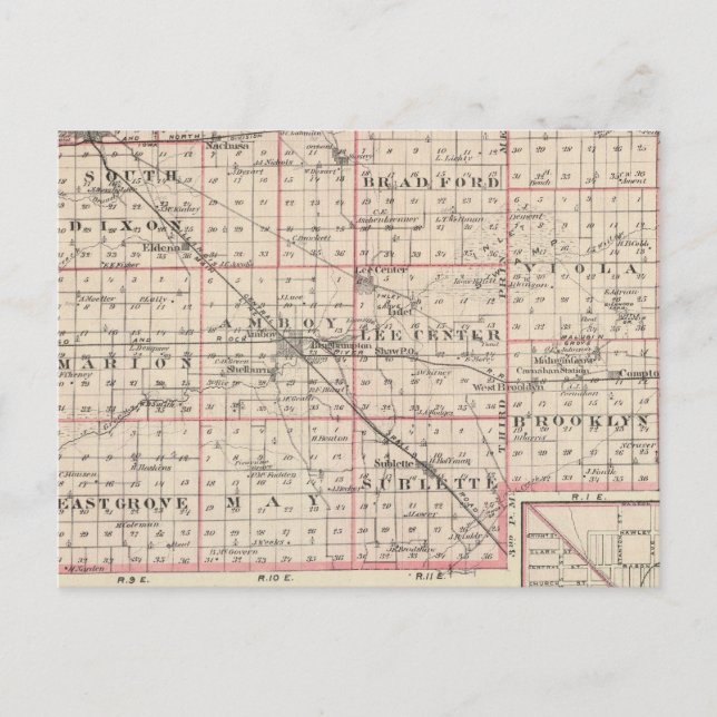 Cartão Postal Mapa do Condado de Lee e da Amboy (Frente)