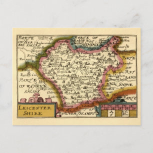 Cartão Postal Mapa do Condado de Leicestershire, Inglaterra