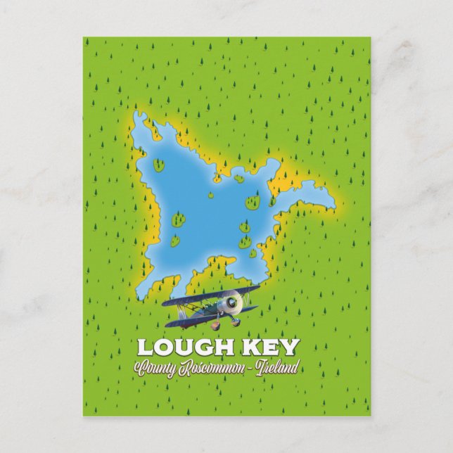 Cartão Postal Mapa do Condado de Lough Key Roscommon, Irlanda (Frente)