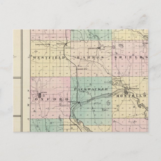 Cartão Postal Mapa do Condado de Marquette e Westfield (Frente)