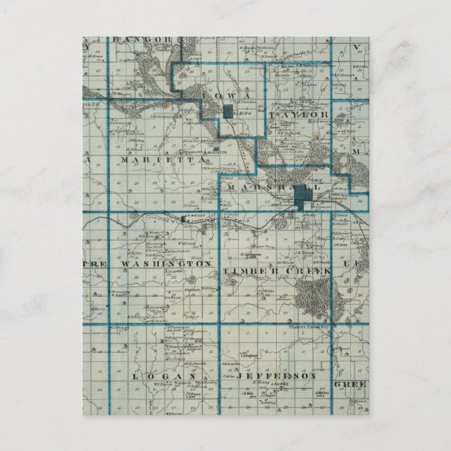 Cartão Postal Mapa do Condado de Marshall, Estado de Iowa (Frente)