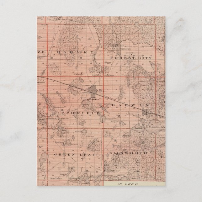 Cartão Postal Mapa do condado de Meeker, Minnesota (Frente)