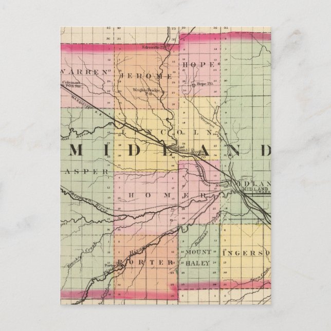Cartão Postal Mapa do Condado de Midland, Michigan (Frente)
