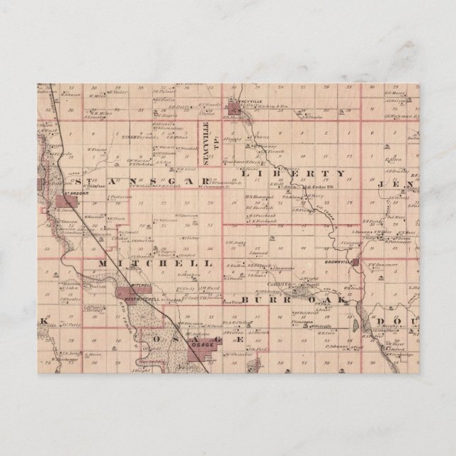 Cartão Postal Mapa do Condado de Mitchell, Estado de Iowa (Frente)