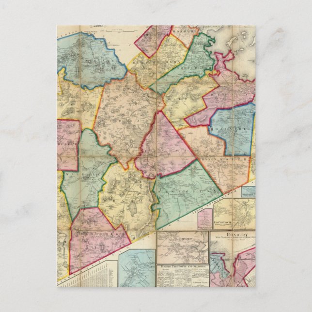 Cartão Postal Mapa do Condado de Norfolk, Massachusetts (Frente)