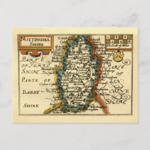 Cartão Postal Mapa do Condado de Nottinghamshire, Inglaterra