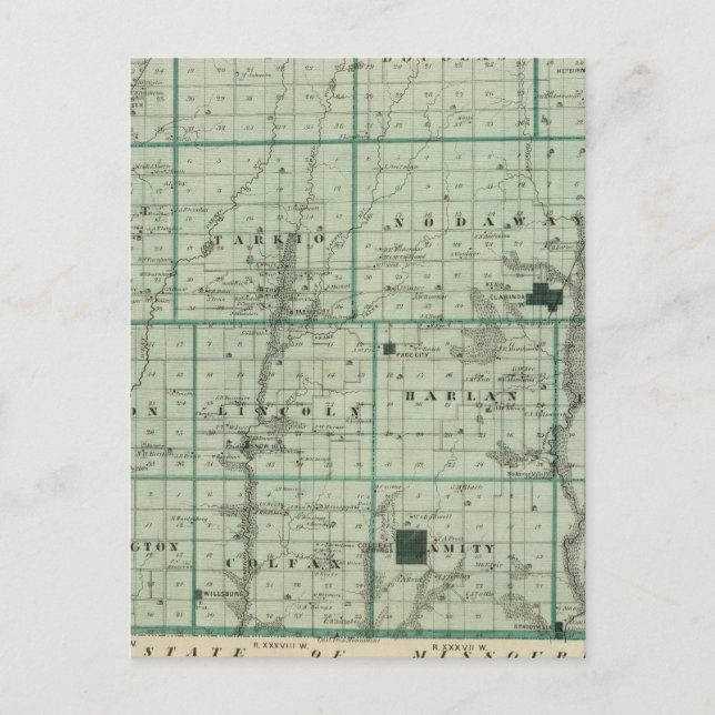 Cartão Postal Mapa do Condado de Page, Estado de Iowa (Frente)