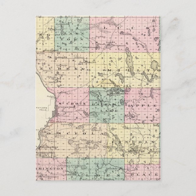 Cartão Postal Mapa do Condado de Polk, Estado de Wisconsin (Frente)