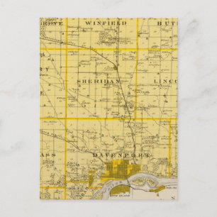 Cartão Postal Mapa do Condado de Scott, Estado de Iowa