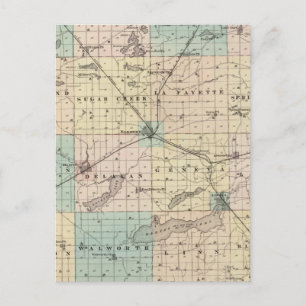 Cartão Postal Mapa do Condado de Walworth, Estado de Wisconsin