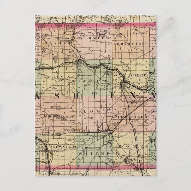 Cartão Postal Mapa do Condado de Washington, Michigan (Frente)
