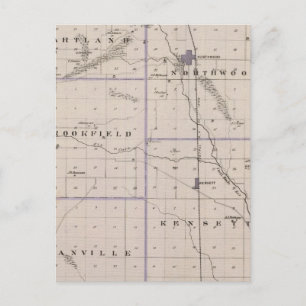 Cartão Postal Mapa do Condado de Worth, Estado de Iowa