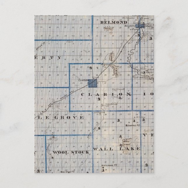 Cartão Postal Mapa do Condado de Wright, Estado de Iowa (Frente)