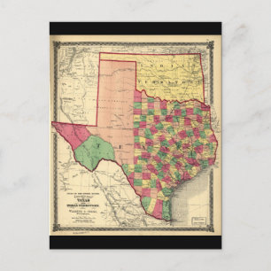 Cartão Postal Mapa do Condado do Texas e do Território da Índia 
