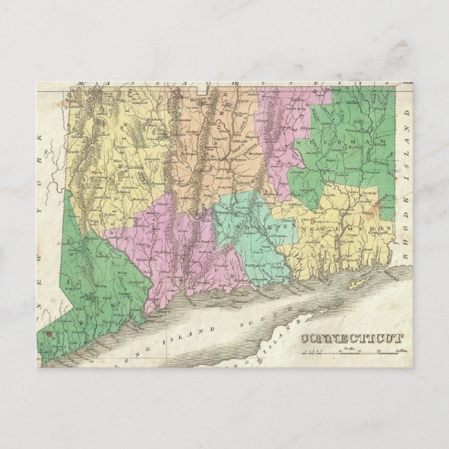 Cartão Postal Mapa do Connecticut (1827) (Frente)