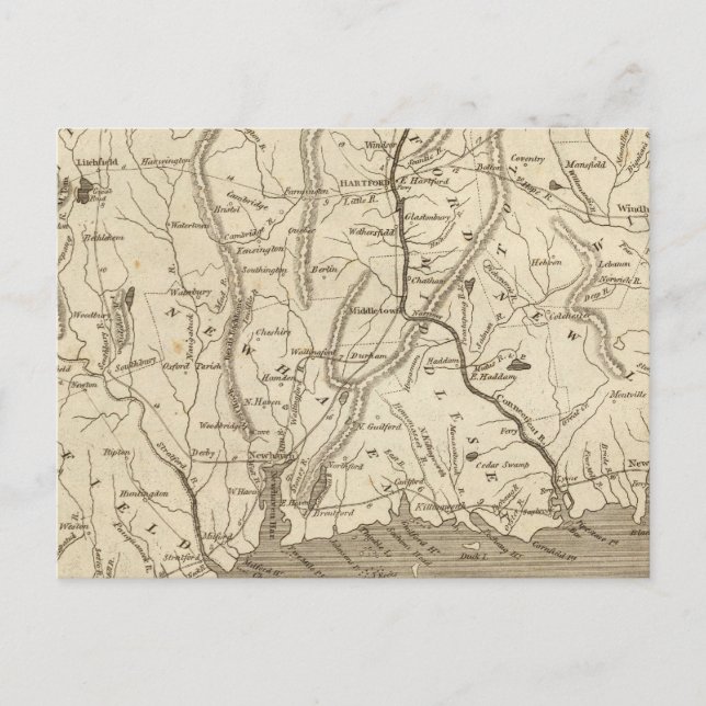 Cartão Postal Mapa do Connecticut por Arrowsmith (Frente)
