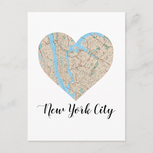 Cartão Postal Mapa do Coração da Cidade de Nova York (Frente)