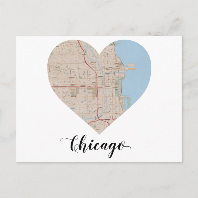Cartão Postal Mapa do Coração de Chicago (Frente)