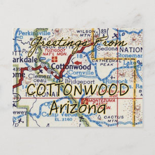 Cartão Postal Mapa do Cottonwood AZ Vintage