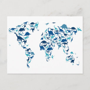 Cartão Postal Mapa do Dinossauro do Mapa Mundial