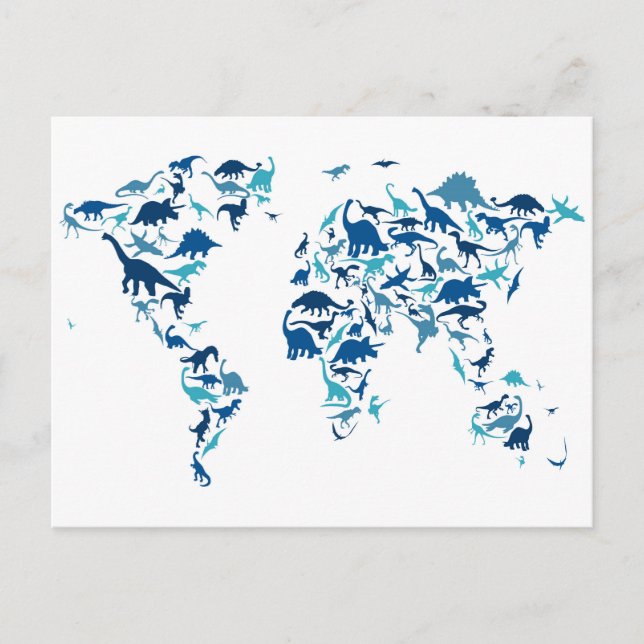 Cartão Postal Mapa do Dinossauro do Mapa Mundial (Frente)
