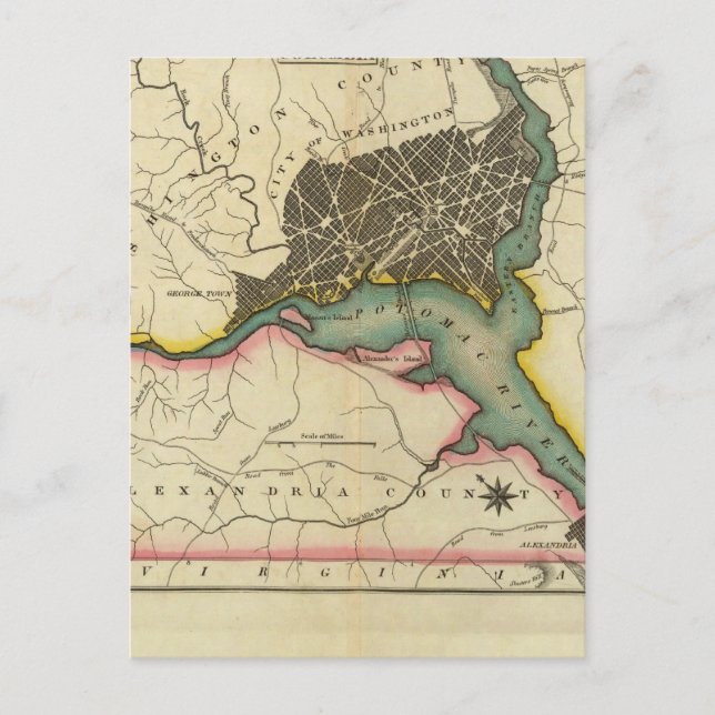 Cartão Postal Mapa Do Distrito De Colúmbia (Frente)